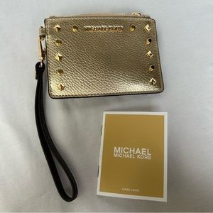 Michael Kors Gold Leather Studded Coin Purse Wallet